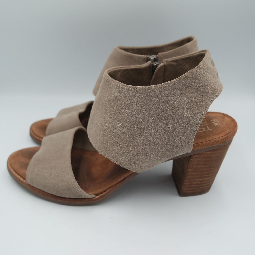 Toms Majorca Taupe Women's Suede Cutout Peep Toe Bootie Sandals Size 10